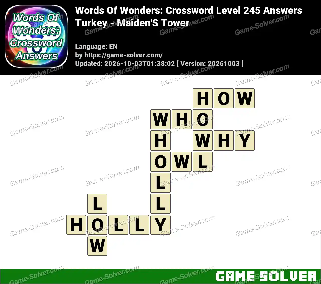 Words Of Wonders: Crossword Level 245 Answers – Turkey – Maiden’S Tower